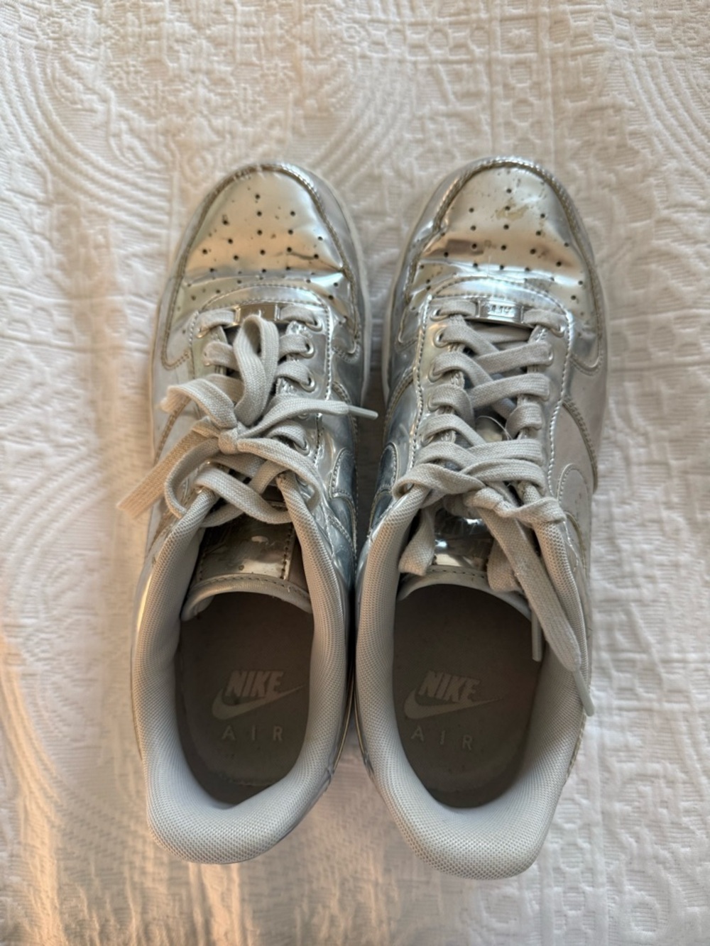 Nike Air Force 1 Silver Metallic Low-Top Sneakers